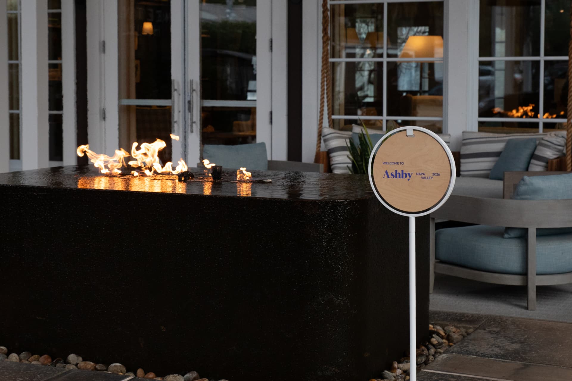 Arrivals by the fire pit